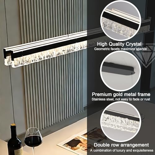 LED Chandelier Modern Black Linear Chandelier Light Fixture Dimmable Led Pendant Light for Kitchen Island Lighting L39in with Remote 3000K