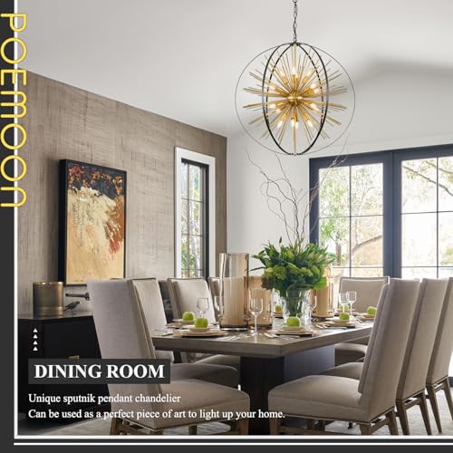 31" 16 Light Black Gold Sputnik Chandelier Modern Hanging Light