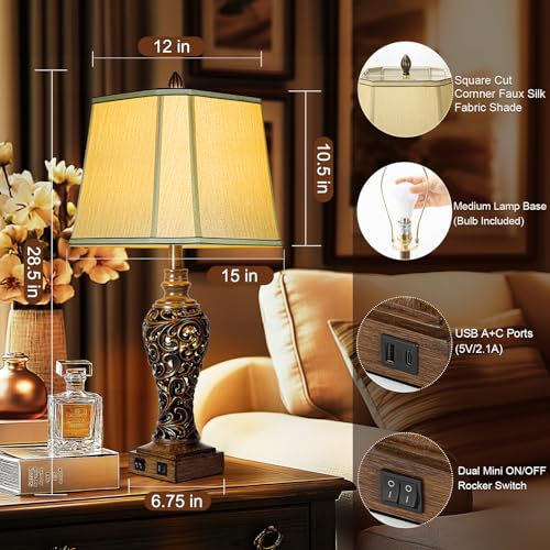 28.5" Farmhouse Vintage Table Lamp Set of 2 with Nightlight (2 Count)