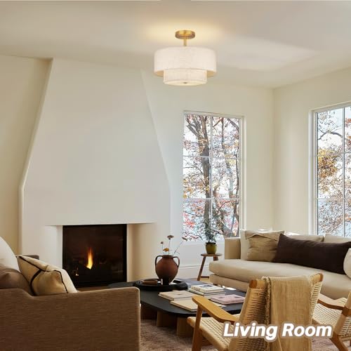 18 Inch Large Semi Flush Mount Ceiling Light Fixture with Dual Drum Design