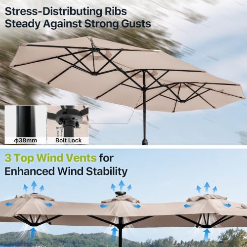REE SOLDIER 13ft Double Sided Patio Umbrella with Solar Lights