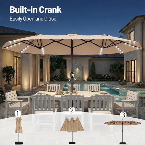13 FT Patio Umbrella with Solar Lights
