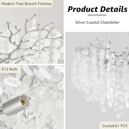 24" Silver Coastal Chandelier Modern Shell Chandelier for Dining Room