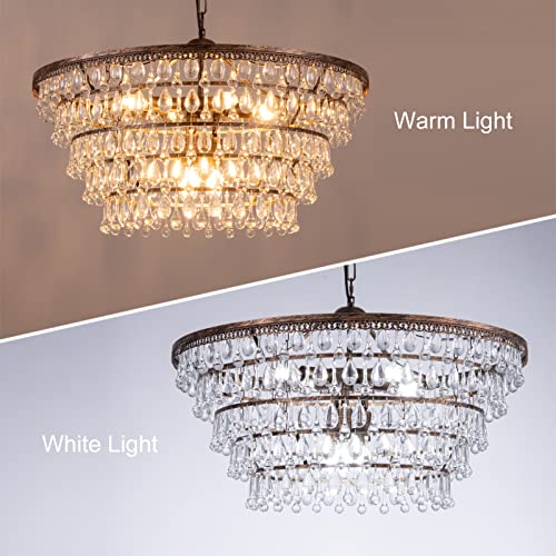 Crystal Chandelier Farmhouse 5 Tiers Crystal Light Fixtures Hanging Modern Bronze Ceiling Pendant Light