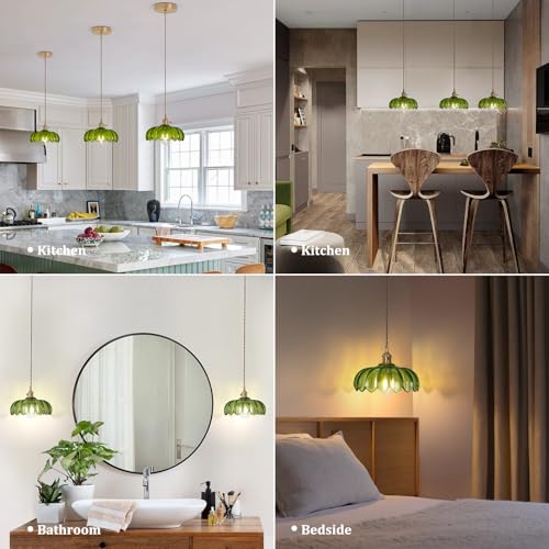 Pendant Light with Green Scindapsus Glass Lmapshade