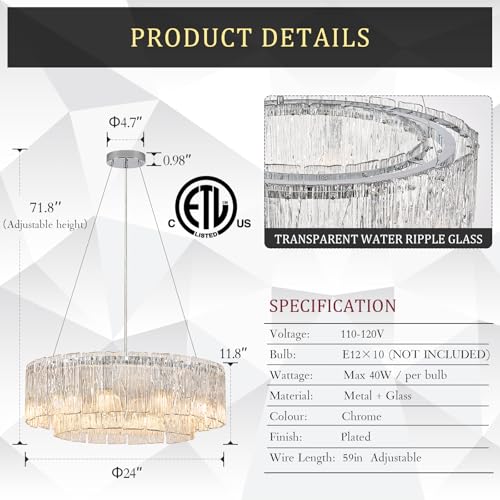 Modern 24" Crystal Glass Chandelier 10