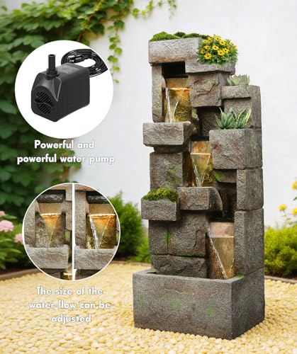 41.7" Outdoor Fountain 3 Tier Modern Water Fountain with LED Light and Pump