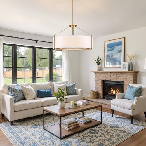 23Inches Drum Chandelier Large Gold & White Pendant Lights for Dining Room