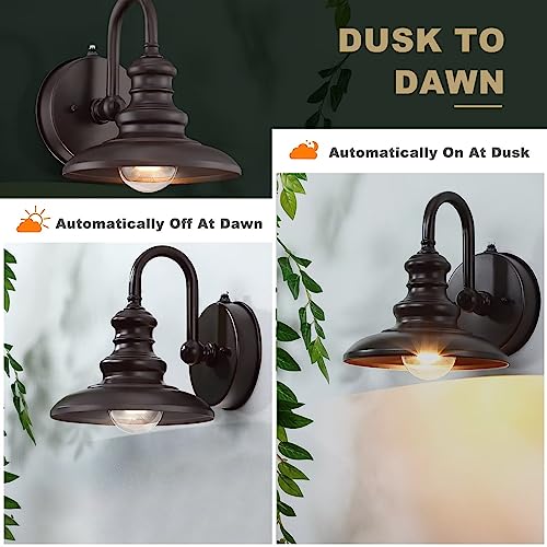 Dusk to Dawn Sensor Outdoor Gooseneck Barn Light Fixture Brown