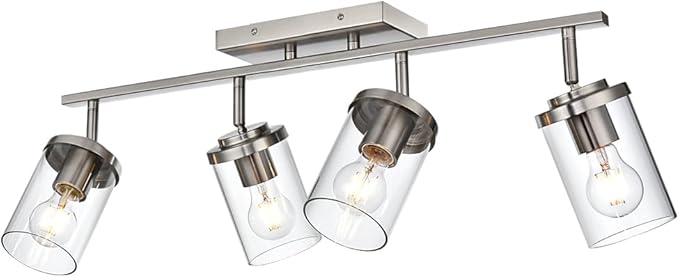 BONLICHT Modern Track Lighting Fixtures Ceiling 4 Light Adjustable Indoor Spotlight Brushed Nickel Farmhouse Bath Vanity Light Wall Mount Lamp with Clear Glass Shade - Aura Lighting