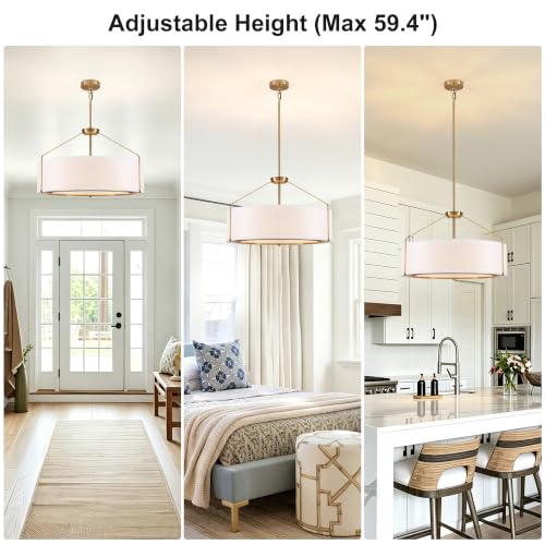 23Inches Drum Chandelier Large Gold & White Pendant Lights for Dining Room