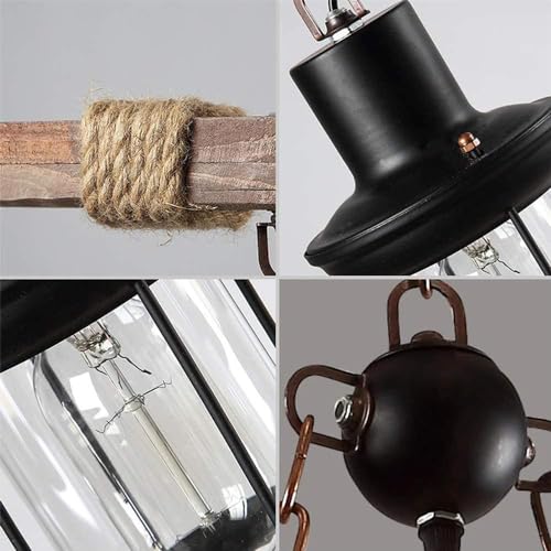 8 Lights Industrial Retro Wooden Chandelier Pendant Light Island Hanging Ceiling Fixture Vintage Farmhouse Wood Light Adjustable Chain for Home Cafe Bar Restaurant