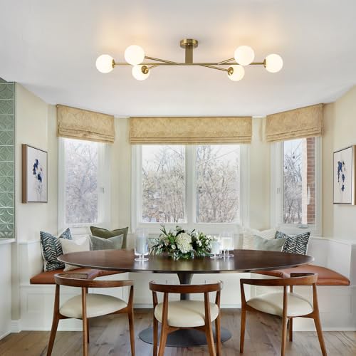 6 Light Gold Sputnik Semi Flush Mount Ceiling Light Chandeliers