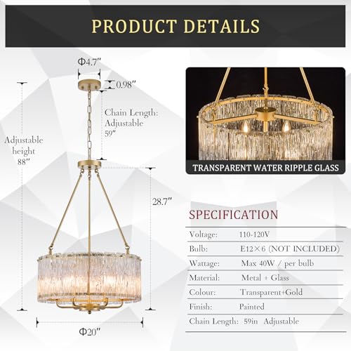 Modern 20" Crystal Glass Chandelier 6