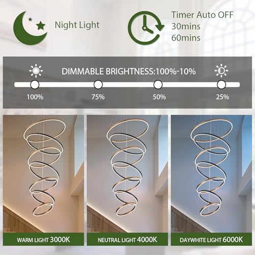 7 Ring LED Chandelier Black Gold Chandeliers Large Dimmable