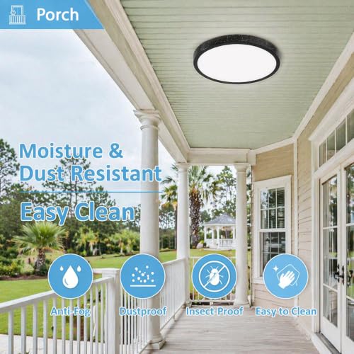 16in 32W 3CCT Commercial LED Flush Mount Ceiling Light Black (Black)