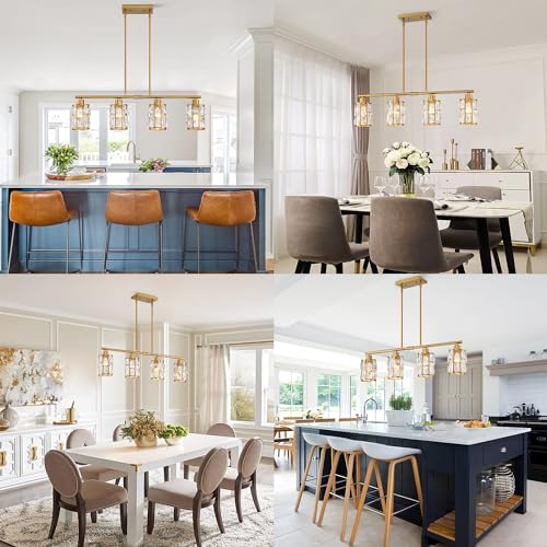 Gold Crystal Pendant Light Fixture for Kitchen Island Dining Room