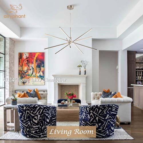 Big Sputnik Chandelier 48” Nickel High Ceiling Chandeliers Big Modern Remote Control Chandelier for Large Living Room Dining Room Foyer