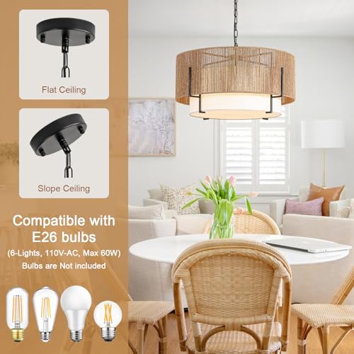 25.6" Large Rattan Chandelier for Dining Room