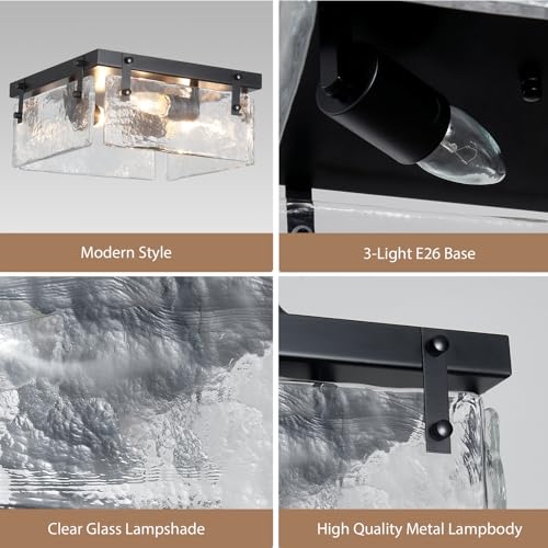 Square Glass Close to Ceiling Light Fixture Black Modern Farmhouse Flush Mount Ceiling 3