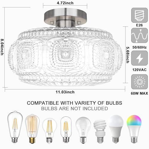 11 Inch Globe Glass Semi Flush Mount Ceiling Light Fixture