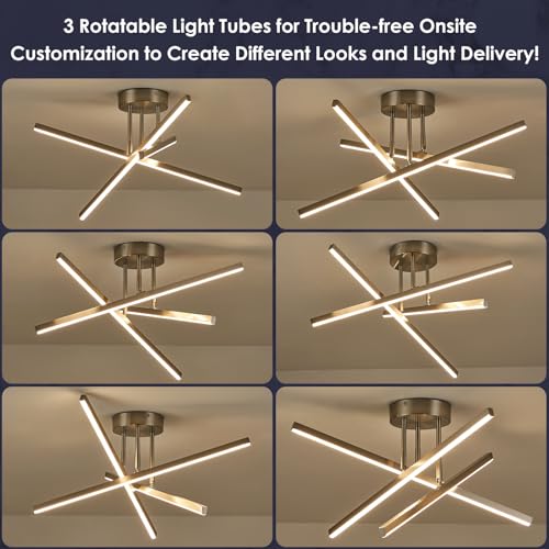 Modern LED Chandelier 24W Dimmable Nickel Semi Flush Mount Ceiling Light Fixture for Kitchen Dining Room Foyer Entry