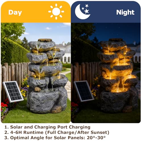 24" Tall Solar Powered Water Fountain Cascading Rock Waterfall (5 Count)