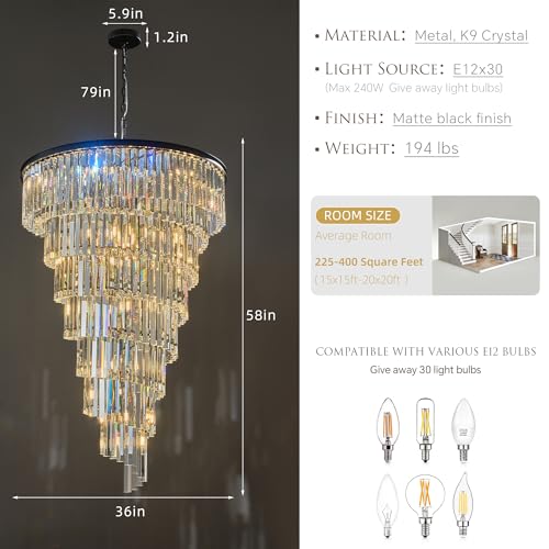 36 Inch Gold Crystal Tube Spiral Chandelier