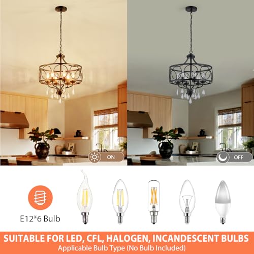 Modern Black Chandelier 17.7" Metal Crystal Pendant Lighting Fixture Hanging 6