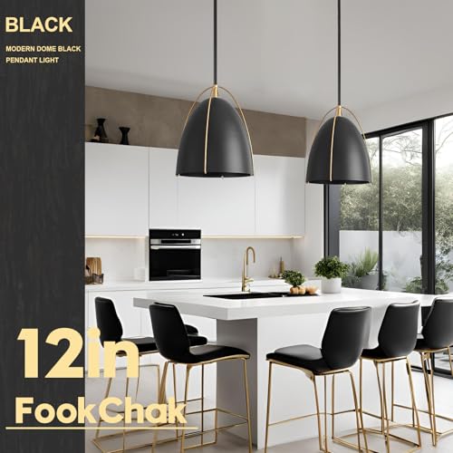 Black Dome Pendant Light 3 Light Socket Large Pendant Light Fixture with Adjustable Pendant Rod 12in Black Gold Pendant Lighting for Kitchen Island Dining Room Kitchen Sink