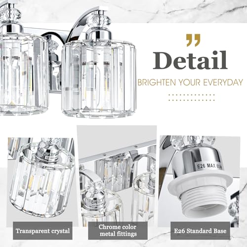 3 Light Modern Bathroom Light Fixture Chrome Vanity Lights Over Mirror Wall Sconce Lighting with K9 Crystal Shades Bathroom Wall Lamp E26 Base for Bedroom