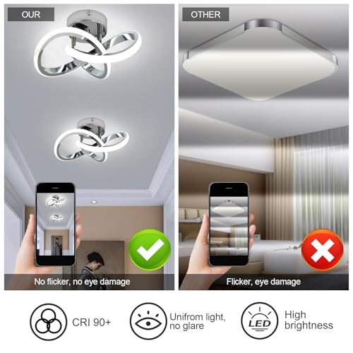 Hallway Light Acrylic Modern LED Ceiling Light Fixtures Cool White 6000K Close to Ceiling Lights for Bedroom Bathroom Kitchen Balcony Corridor Stair Aisle Curved Creative Design Celing lamp