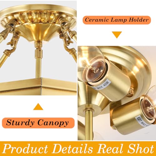24 Inch Semi Flush Mount Brass Chandelier