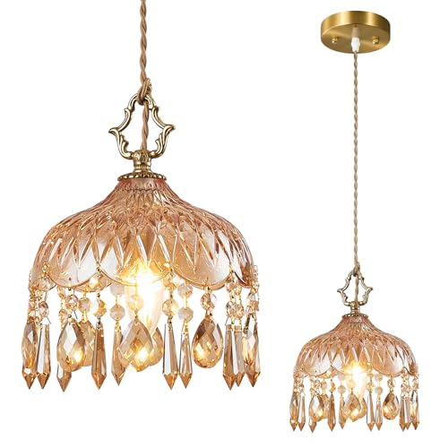 Brass Vintage Glass Pendant Light Crystal Hanging Light Fixtures