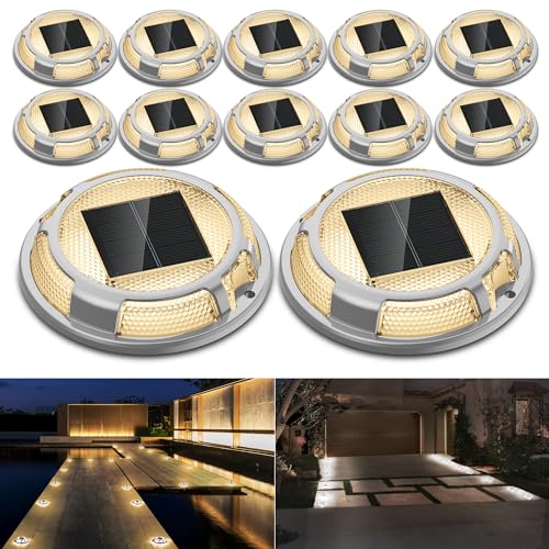 Solar Driveway Dock Lights Outdoor Waterproof 12 Pack (12 Count)