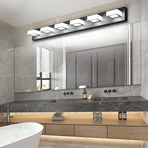 Modern Matte Black Bathroom Vanity Light Fixtures 6 Lights Acrylic Modern LED Black Vanity Lights for Bathroom