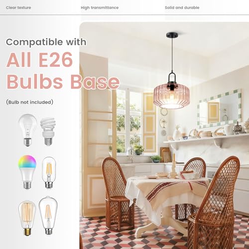 Lighting Mid Century Modern Pendant Lighting Large Glass Shade Pink Globe Pendant Lights Kitchen Ceiling Hanging Light Farmhouse Vintage Hanging Lights Adjustable Cord Light Fixture