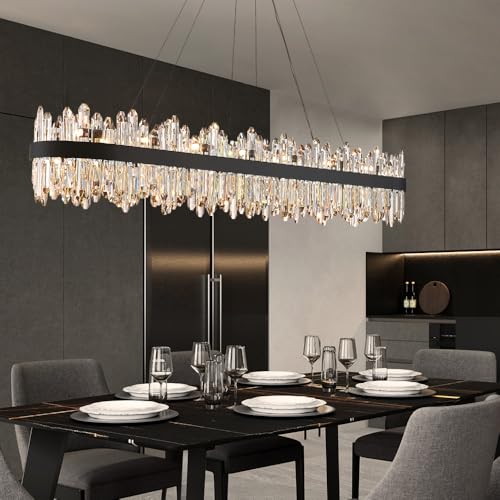 Black Oval Crystal Chandelier L57 inch (32 Count)