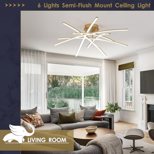 Gold LED Chandelier Semi Flush Mount Ceiling Light (6 Count)