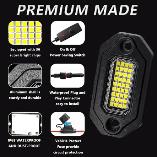 12 Pods Aluminium Pure White LED Rock Lights Full Kit (12 Pods)