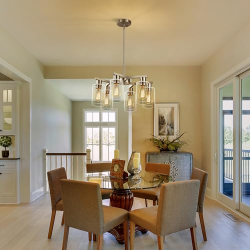6 Light Modern Farmhouse Brushed Nickel Chandelier (6 Count)