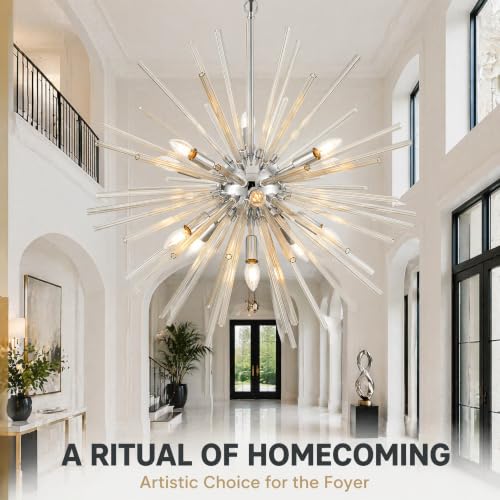 31.5" 12 Light Crystal Sputnik Chandelier Modern Adjustable Firework Globe High Ceiling Fixture for Living Room