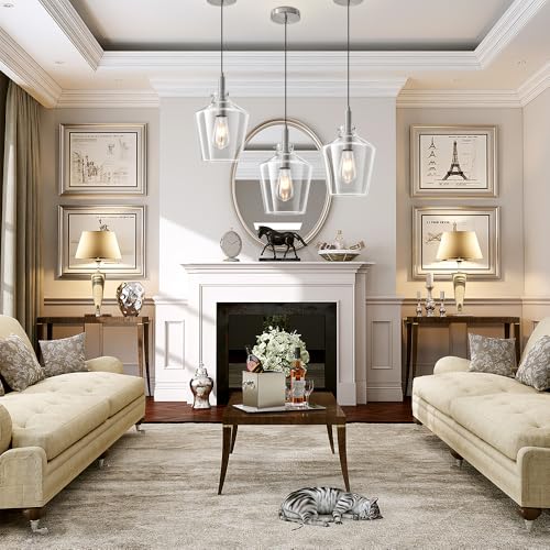 Glass Pendant Lighting for Kitchen Island Foyer 1 Pack Nickel Clear 8 Inch