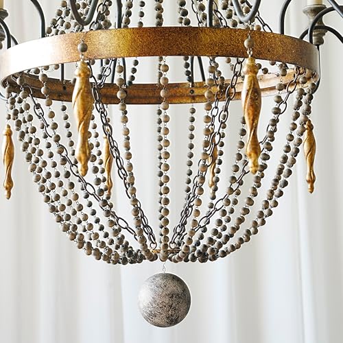12 Light French Country Wood Beaded Chandelier