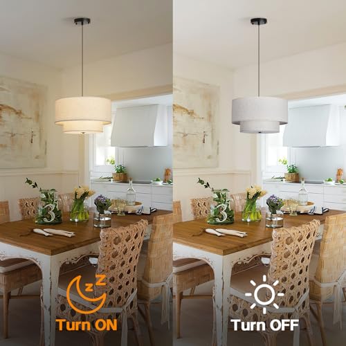 18" Modern Double Drum Fabric Pendant Light