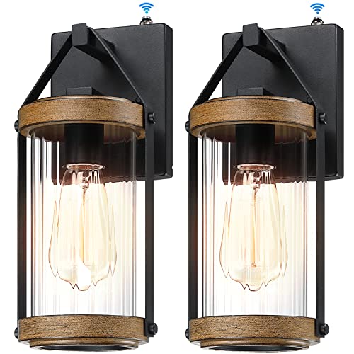 2 Pack Dusk to Dawn Sensor Outdoor Wall Lights with Wood Grain (2 Count)