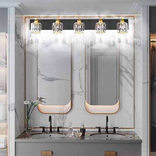 Crystal Bathroom Vanity Light Black Vanity Lighting fixtures 5 Lights Crystal Vanity Light for Bathroom