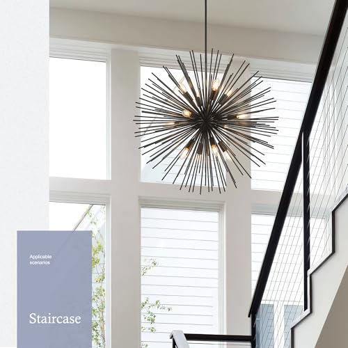 31.5" 12 Light Black Sputnik Chandelier Modern Industrial Foyer Light Fixtures