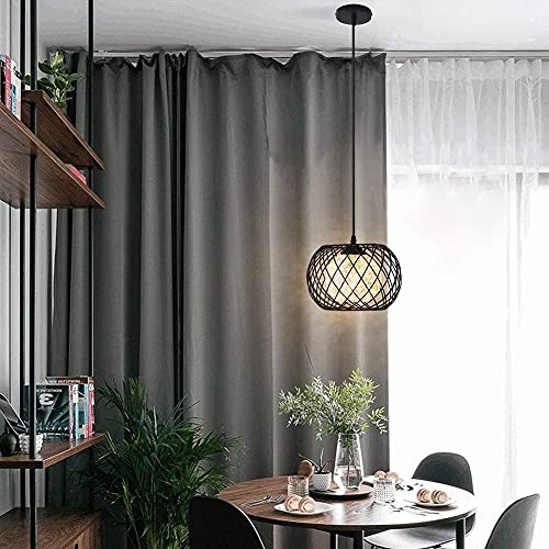 Black Metal Cage Rattan Pendant Light