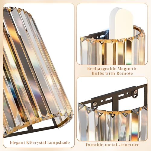 Black and Gold Battery Operated Wall Sconces Set of 2
